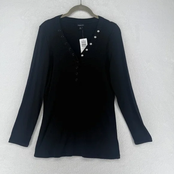 Torrid Ribbed Henley Long Sleeve Top Womens Size 0 Large Black Stretch NWT - Picture 4 of 7